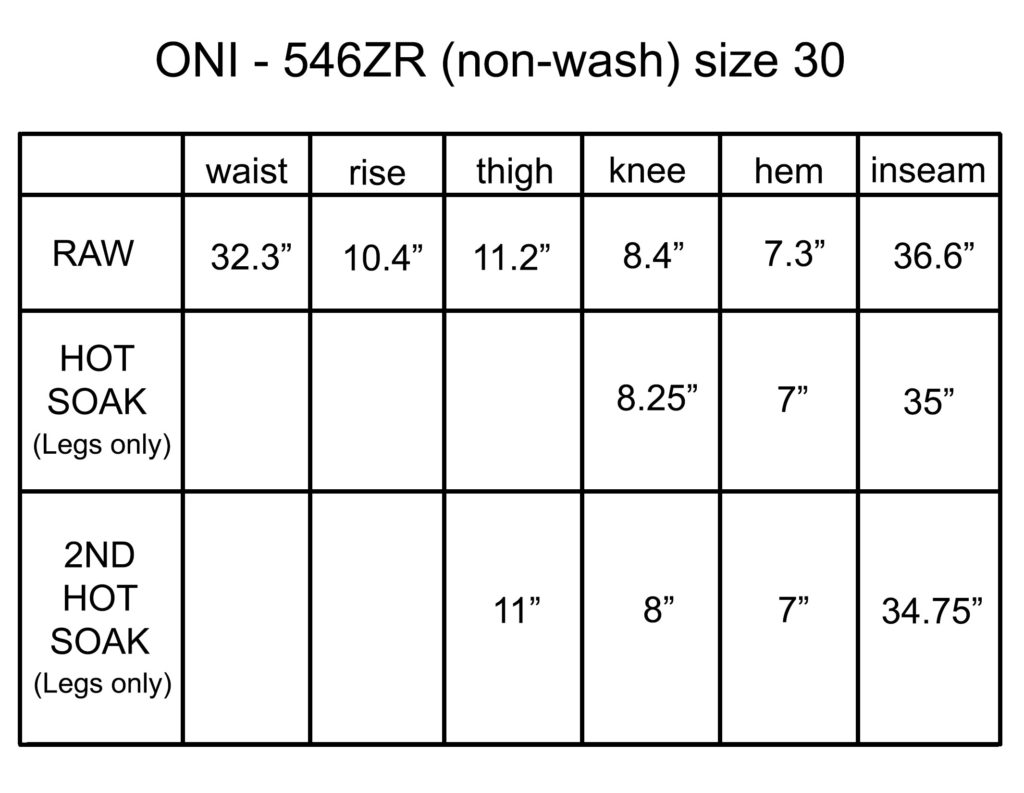 shrink chart oni 546ZR